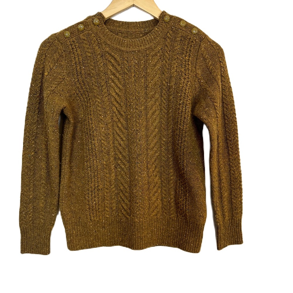 J. Crew Perfect Cable Knit Speckled Wool Blend Crewneck Sweater Women’s‎ Small
